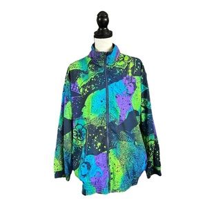 Vintage 90s Speedo Neon Swim Graphic Windbreaker Jacket Lightweight Zip-Up XL
